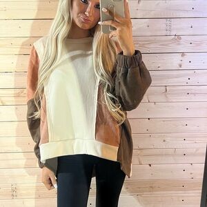 Colorblock Sweatshirt in Cream, Brown, and Tan